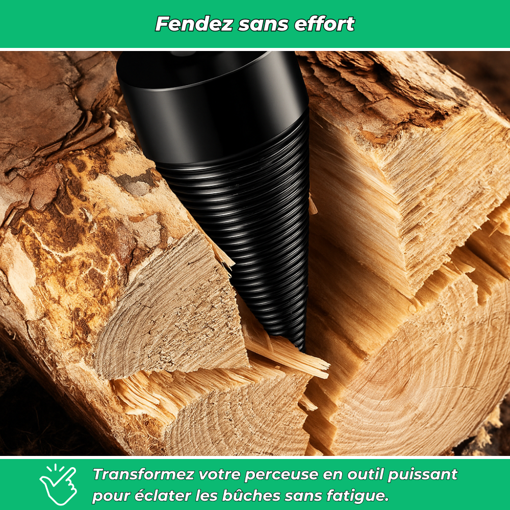 Foret fendeur de bois et de bûches pour visseuse perceuse | Cône fendeur en titane