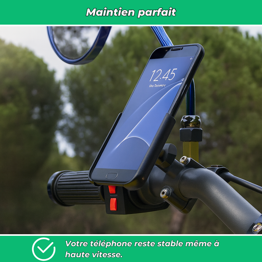 Support téléphone moto aluminium 360° – Fixation GPS anti-tremblement