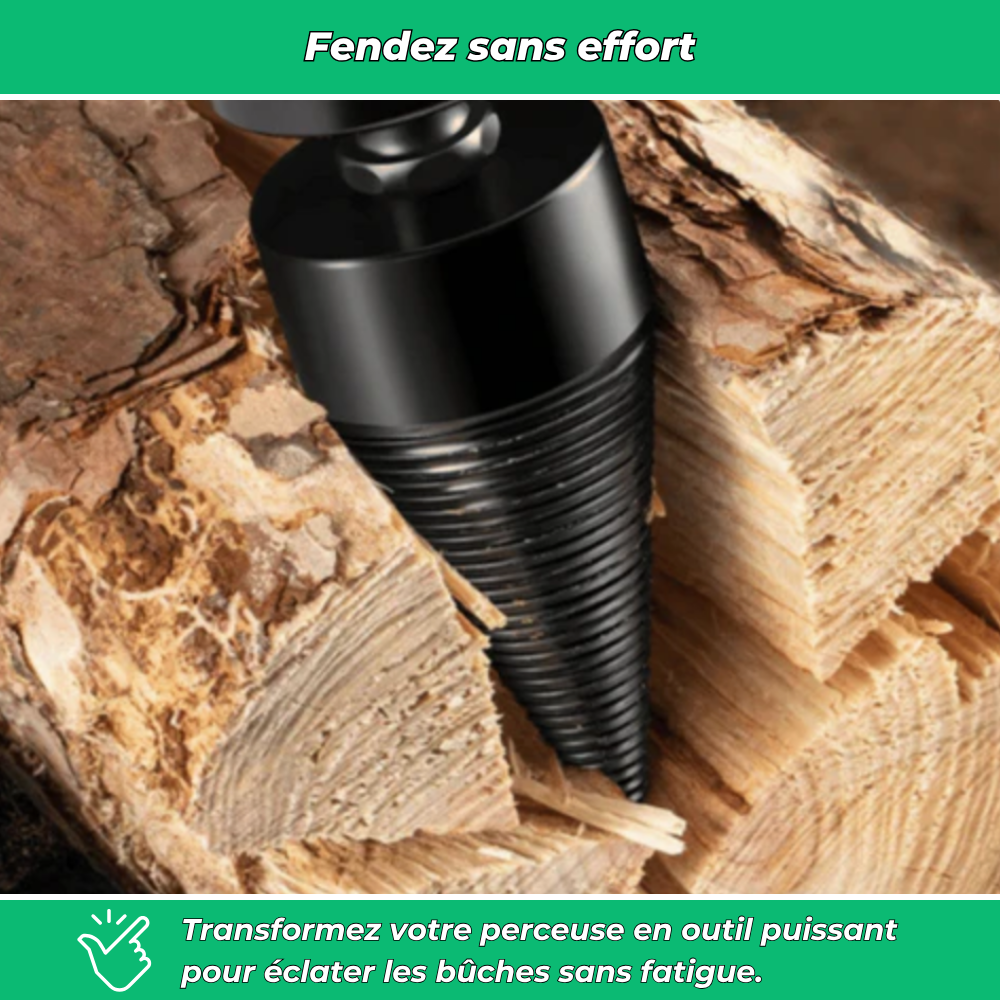 Foret fendeur de bois et de bûches pour visseuse perceuse | Cône fendeur en titane