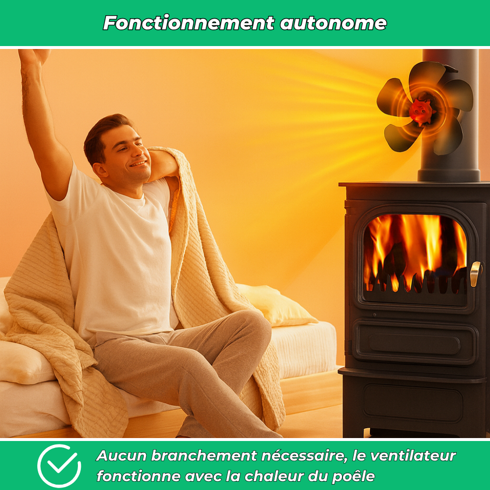 PoêleBoost | Ventilateur pour poêle à bois silencieux | Diffusion de chaleur efficace