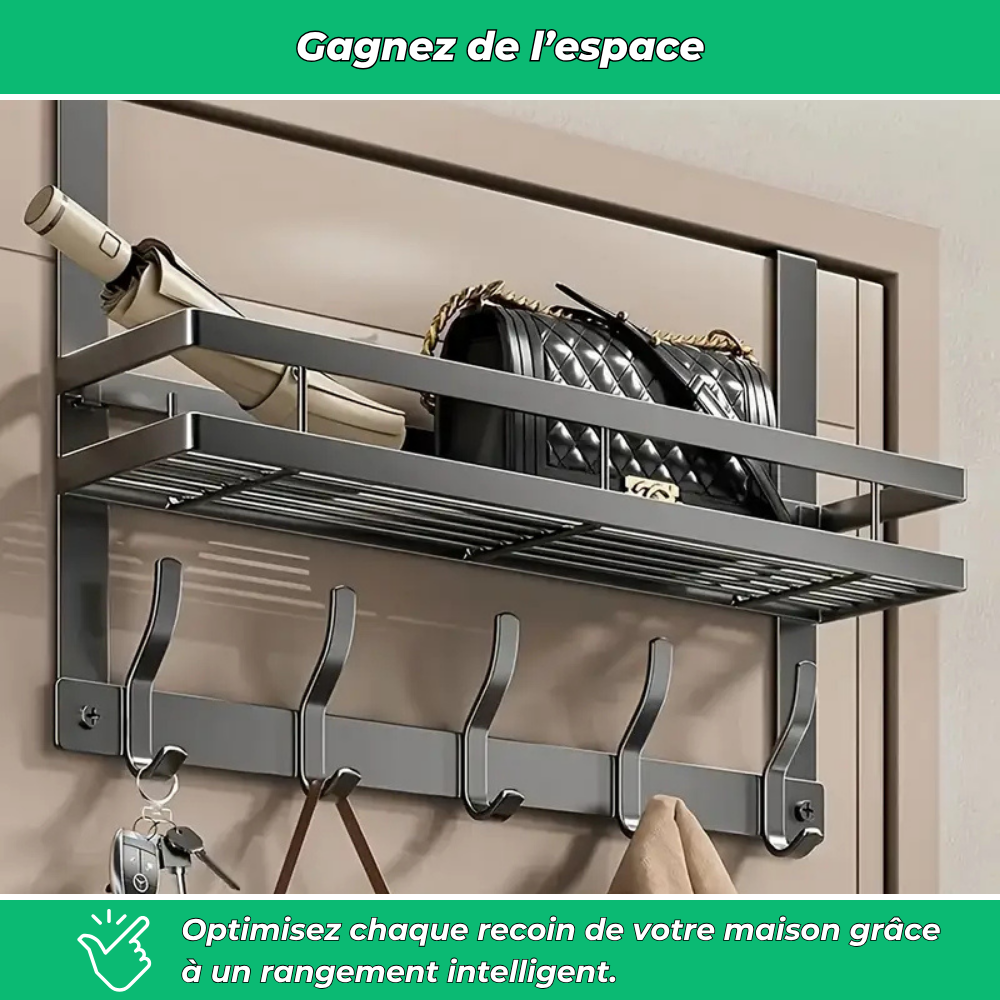 Étagère murale multifonction à crochets métalliques – Rangement facile salle de bain, cuisine, chambre