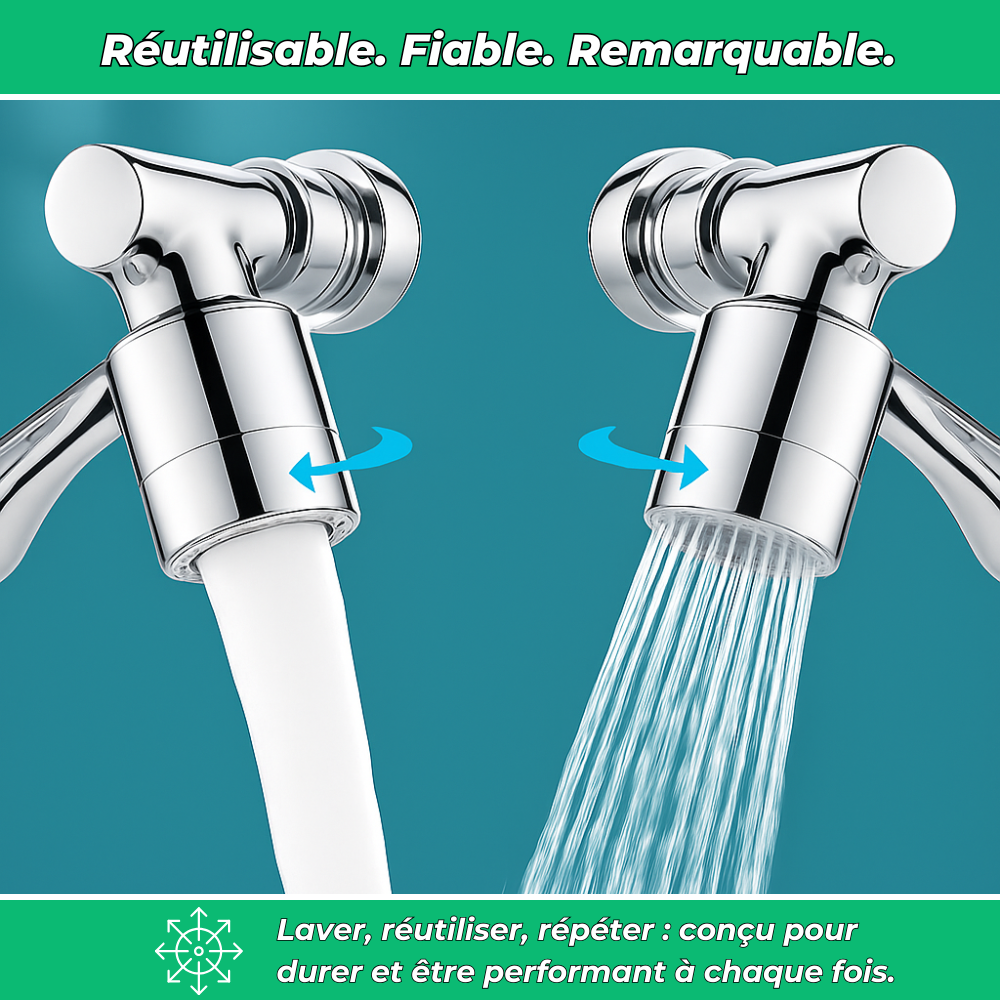 Aquaflex - Extension Robinet 1440° Pivotant - Economiseur d'eau intégré