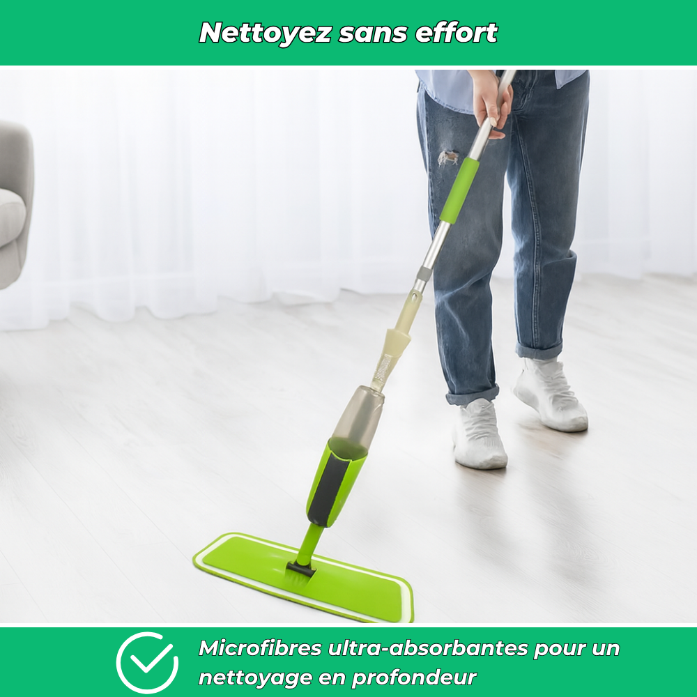 Balai serpillière spray microfibre avec réservoir d’eau et 3 tampons lavables