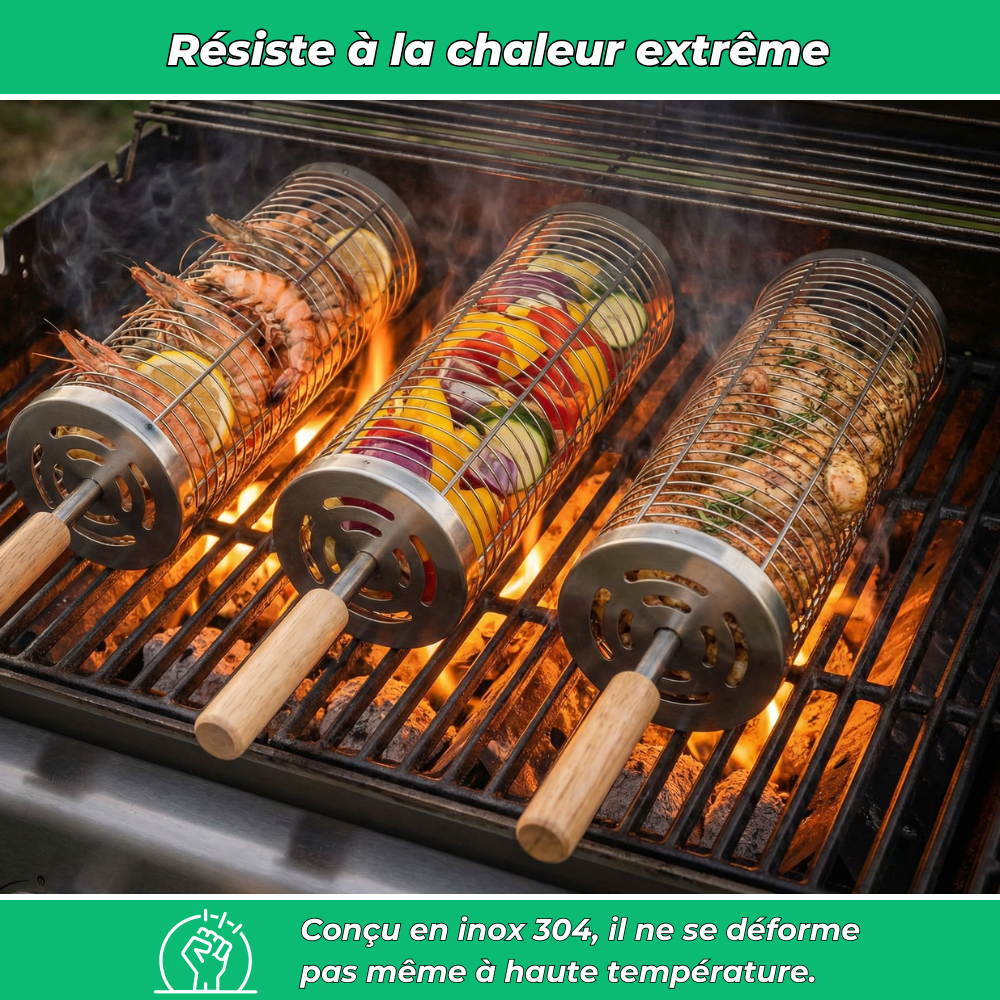 Kimeo GrillMaster - 2 Paniers Inox Barbecue Avec Poignées Bois Pour Légumes Et Poissons