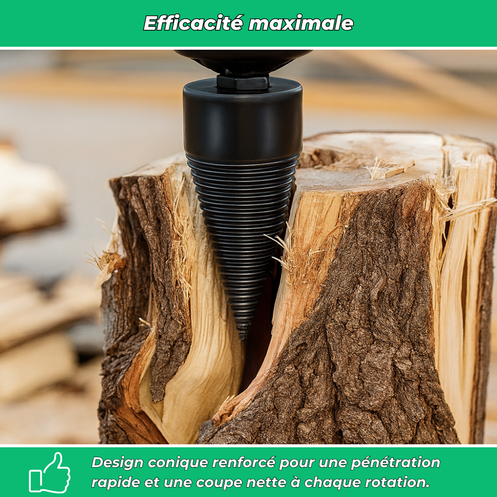 Foret fendeur de bois et de bûches pour visseuse perceuse | Cône fendeur en titane