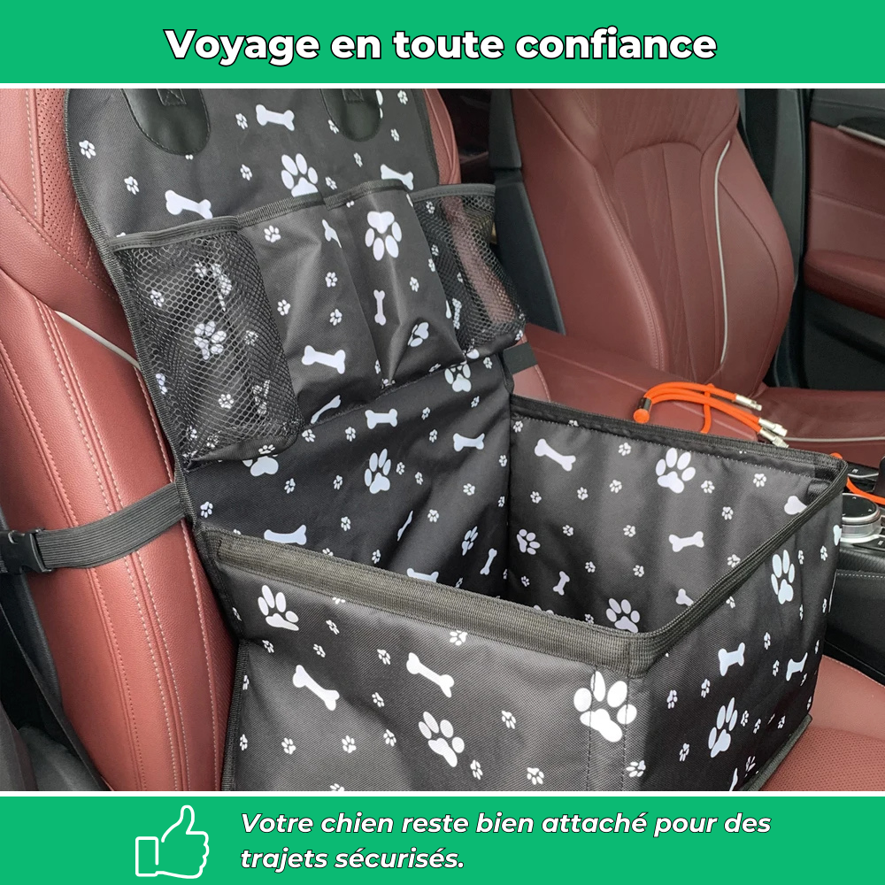 Panier de voiture pour chien – Siège avant avec tapis anti-rayures, poches latérales et housse de ceinture de sécurité