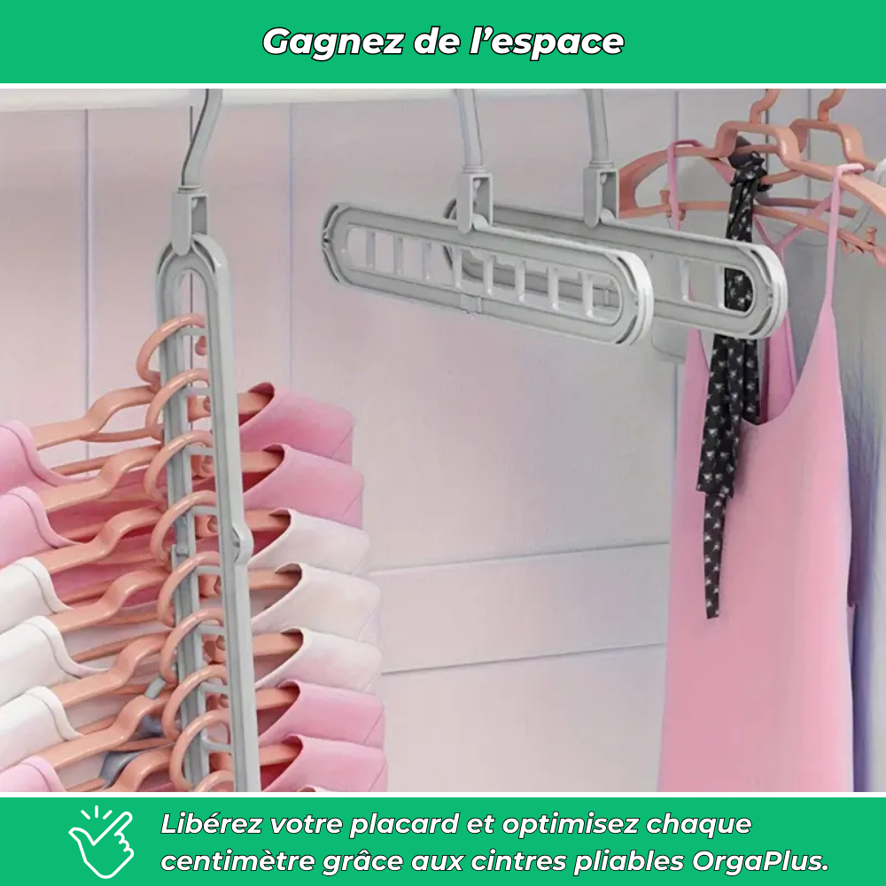 OrgaPlus Lot de 3 Cintres Pliables 9 Trous – Organisateur Gain de Place pour Dressing, Chambre et Placard