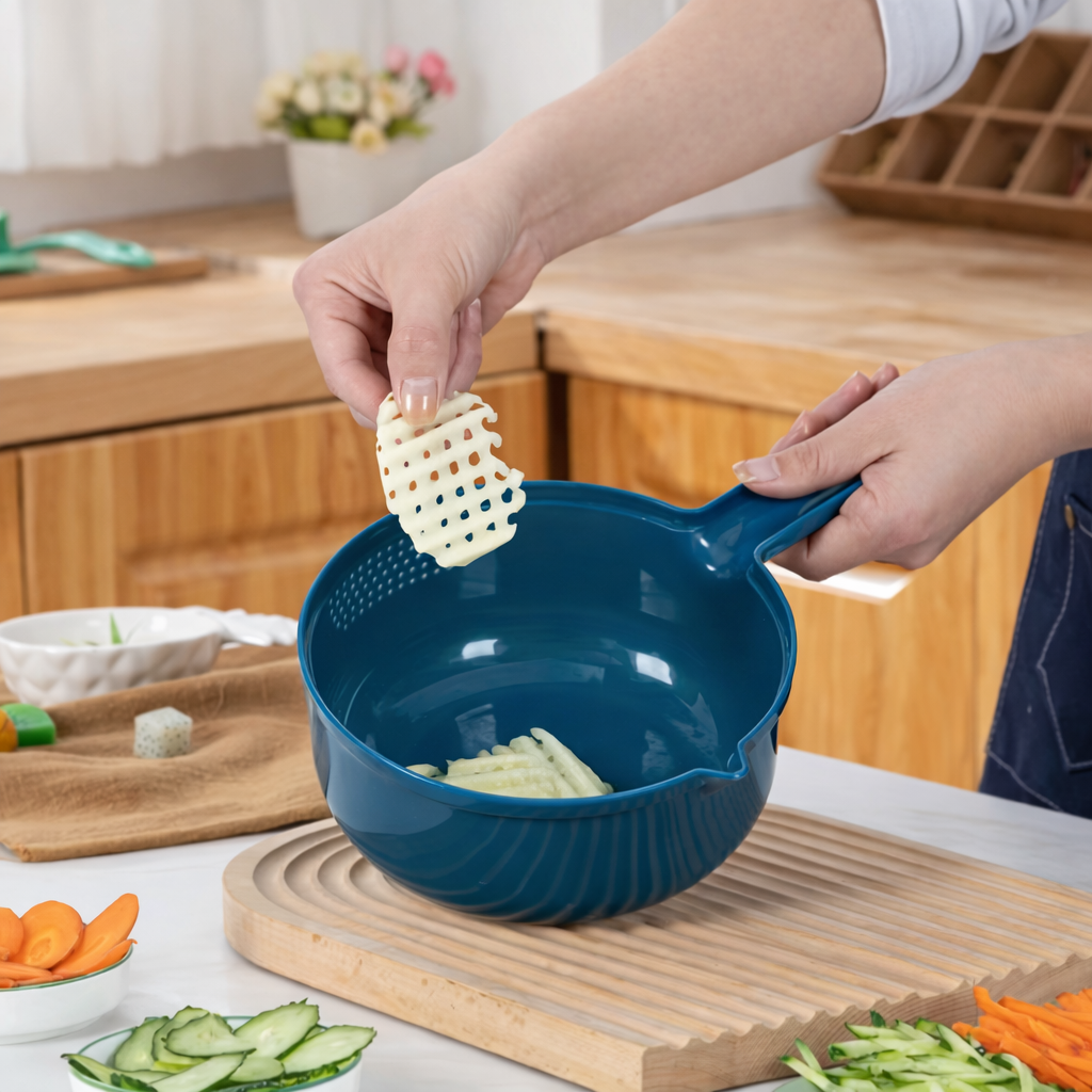 Hachoir Multifonction 12-en-1 Manuel – Coupe-Légumes, Râpe et Trancheur avec Bol