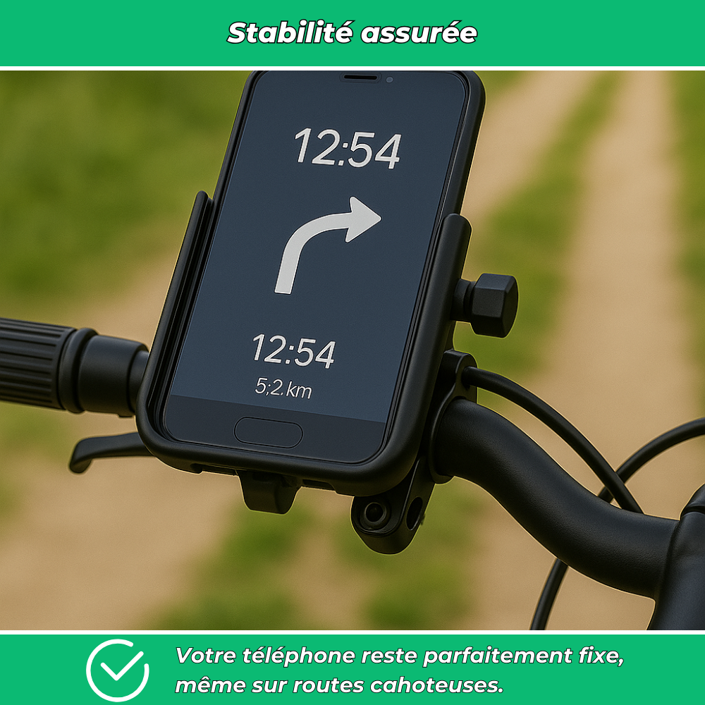 Support téléphone vélo aluminium 360° – Fixation GPS anti-vibrations universelle