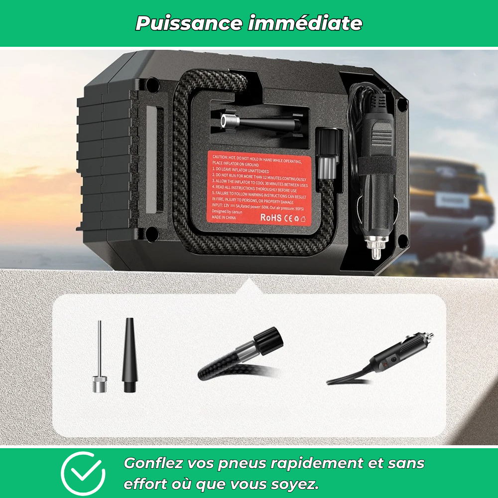 Compresseur d’air portable 12V – Gonfleur pneus voiture moto vélo LED
