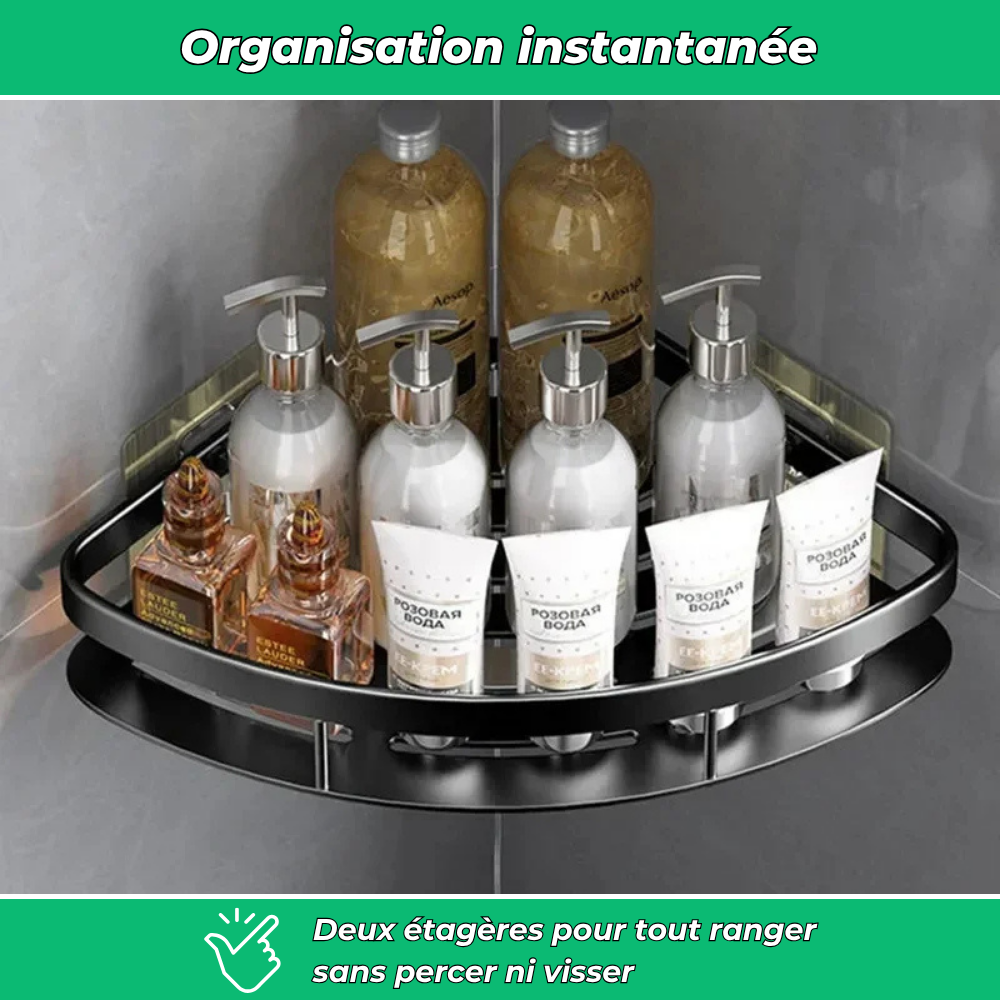 Étagères d’angle duo – Rangement pratique et sans perçage (Lot de 2)