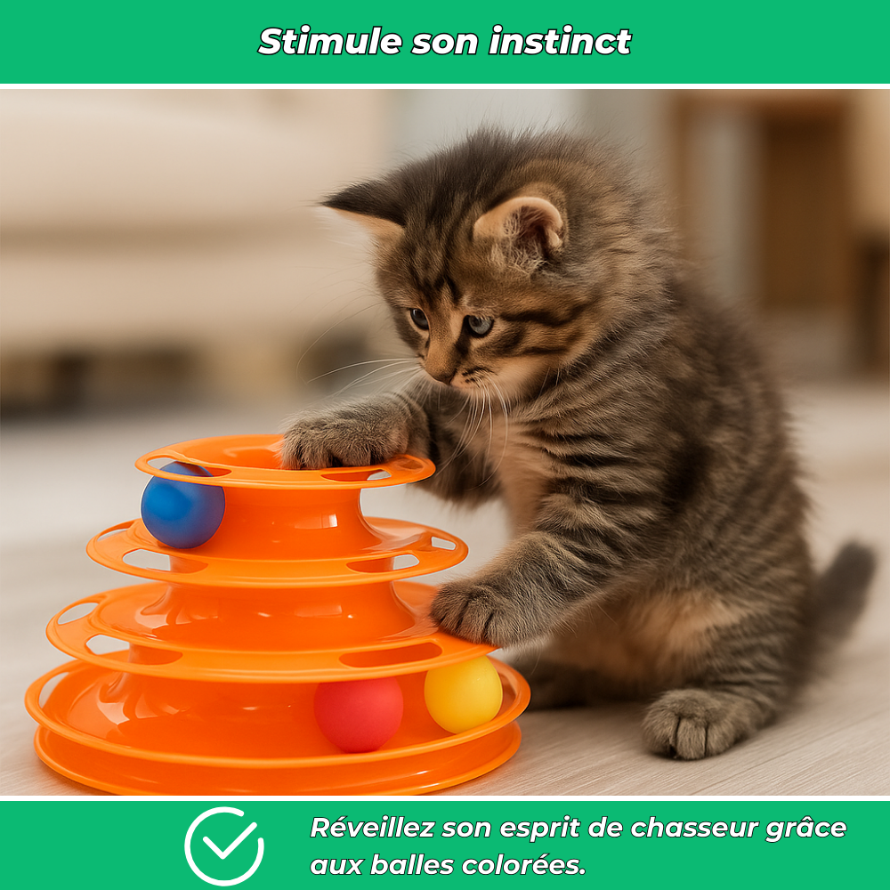 Jouet interactif pour chat 3 niveaux avec balles colorées