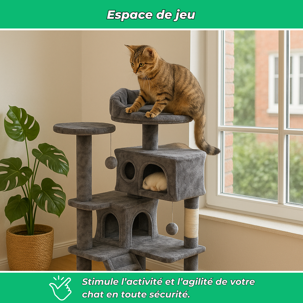 Arbre à Chat Multi-Niveaux avec Griffoir et Plateformes – Maison de Jeu pour Chats