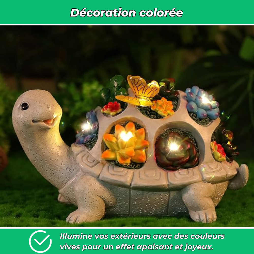 Tortue solaire LED colorée pour jardin