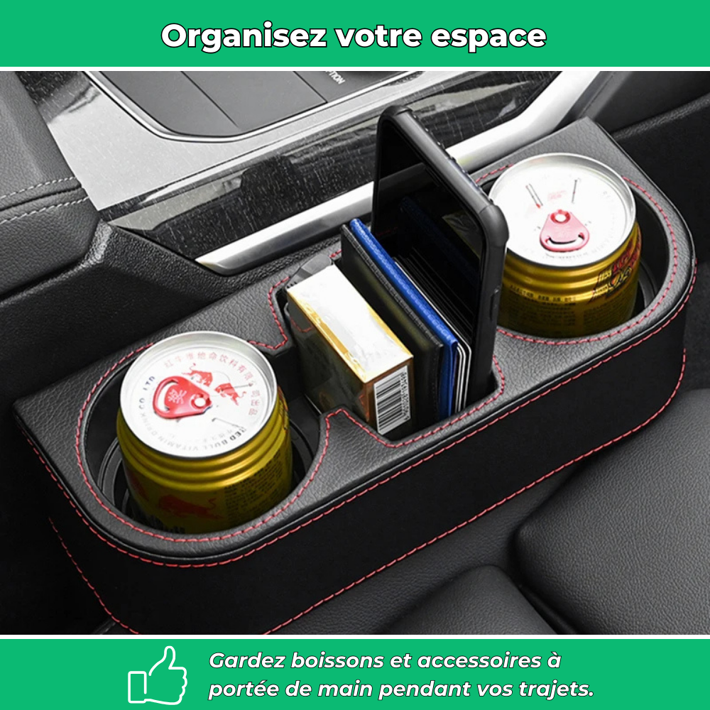 Porte-gobelet voiture double avec rangement intégré