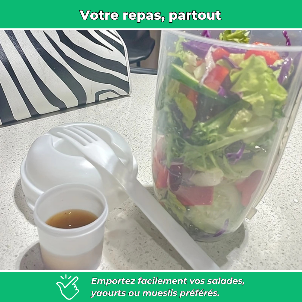 Bocal à salade nomade avec couvercle et couverts