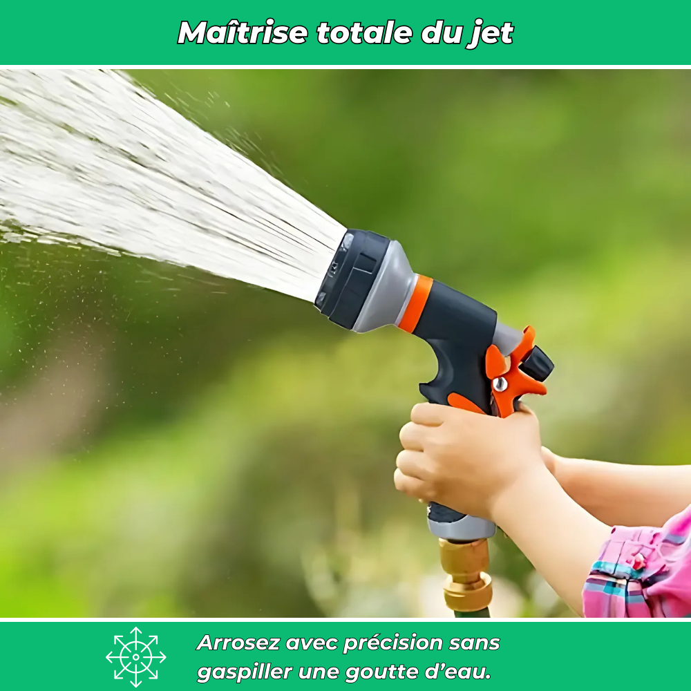 Pistolet D'arrosage Métal Gainé 7 Jets - Poignée Ergonomique Antidérapante - Pour Jardin Et Terrasse