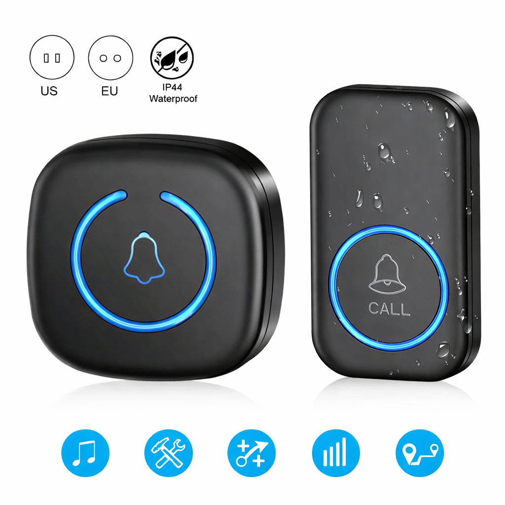 Sonnette sans fil Longue Portée Exterieur Étanche Electronique avec 60 Mélodies