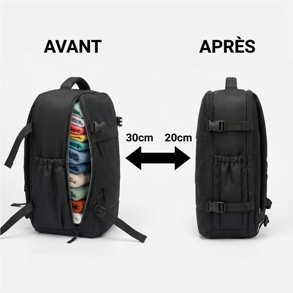 Sac à Dos de Voyage à Compression Sous Vide | Sac de Voyage Cabine 40x25x20 Compatible Avion Grande Capacité