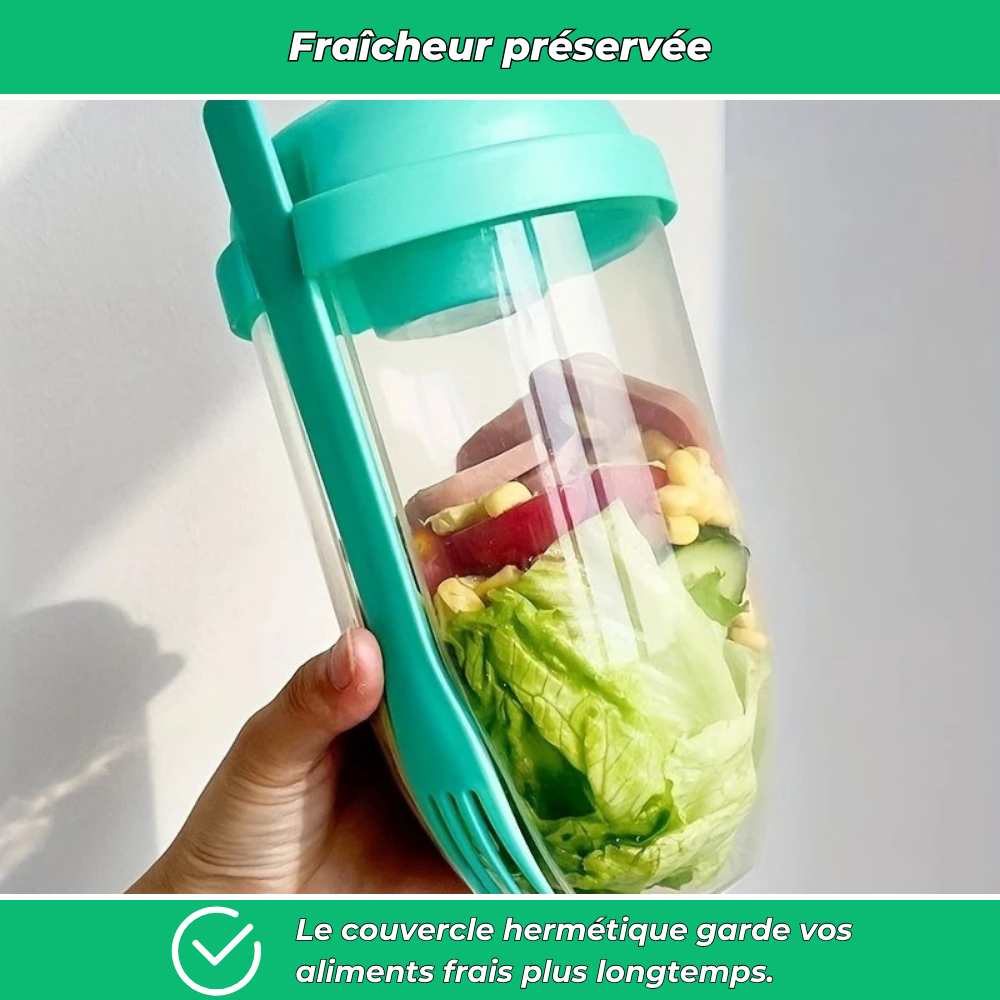 Bocal à salade nomade avec couvercle et couverts