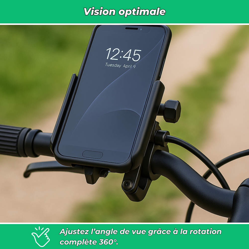 Support téléphone vélo aluminium 360° – Fixation GPS anti-vibrations universelle