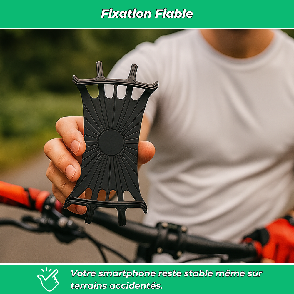 Support téléphone vélo silicone 360° – Porte-smartphone universel rotatif pour guidon de vélo