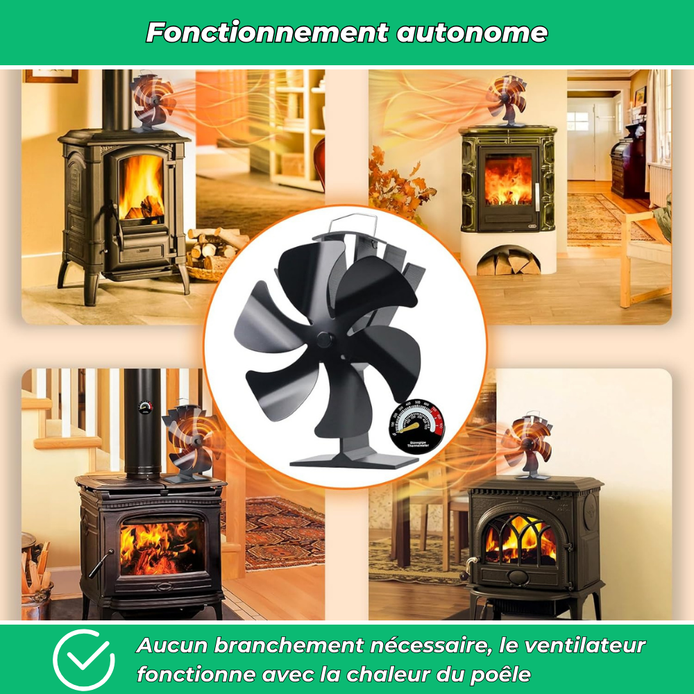 PoêleBoost | Ventilateur pour poêle à bois silencieux | Diffusion de chaleur efficace