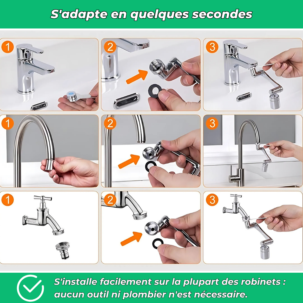 Aquaflex - Extension Robinet 1440° Pivotant - Economiseur d'eau intégré