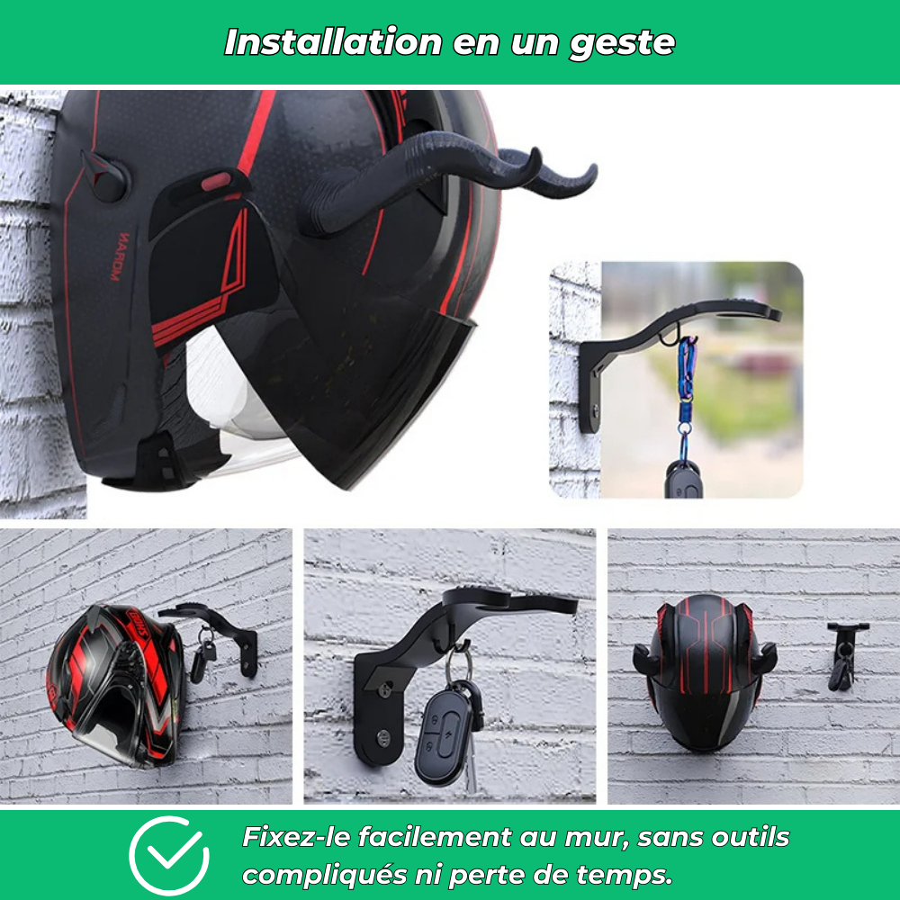 Crochet mural porte-casque moto polyvalent