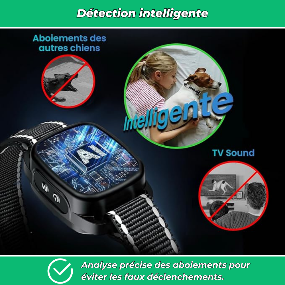 Collier anti-aboiement pour chiens – Intelligent, vibration et son, rechargeable, étanche IP67