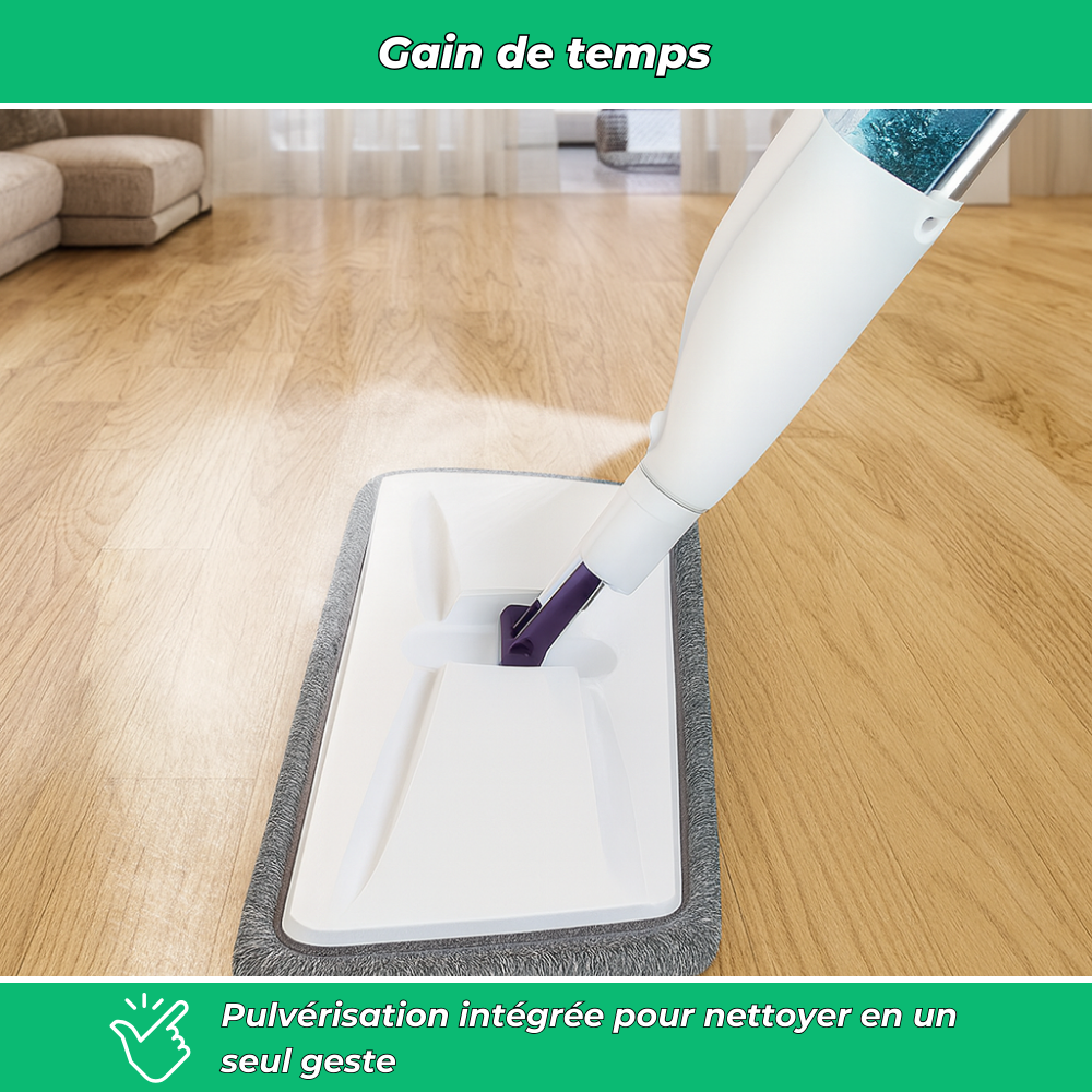 Serpillière à pulvérisation microfibres avec manche inox pour sols secs et humides
