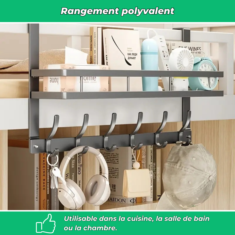 Étagère murale multifonction à crochets métalliques – Rangement facile salle de bain, cuisine, chambre