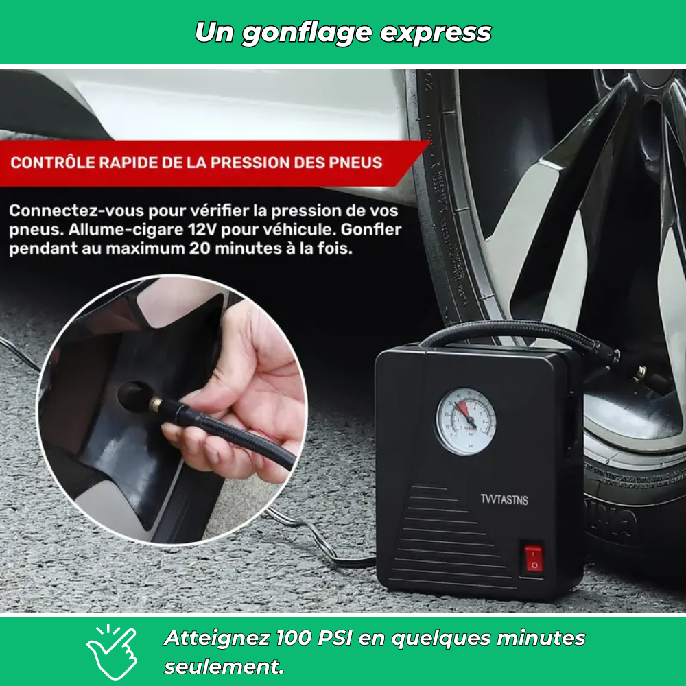 Gonfleur pneus portable 12V 100 PSI avec LED
