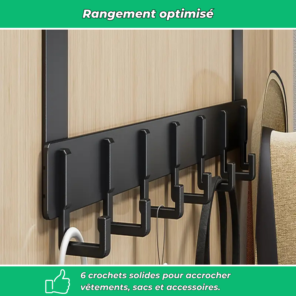 Porte-manteau mural en aluminium sans perçage – 6 crochets robustes pour vêtements et accessoires