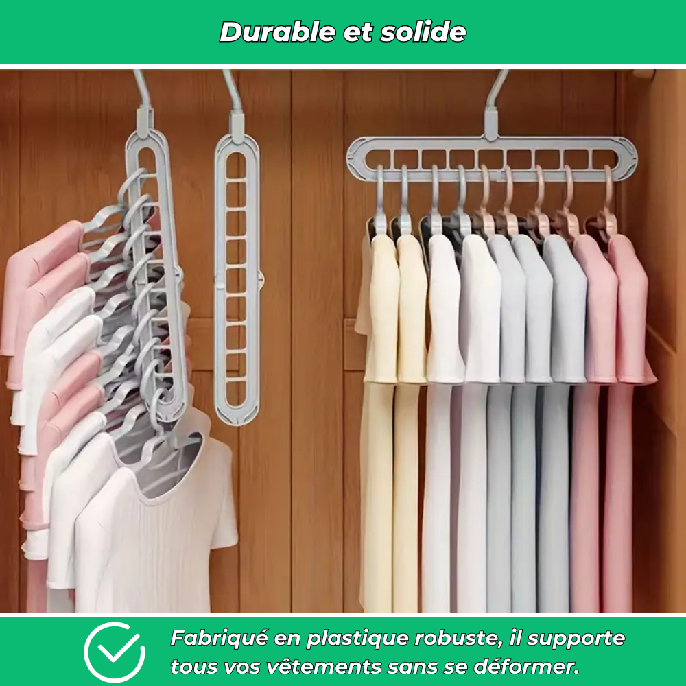 OrgaPlus Lot de 3 Cintres Pliables 9 Trous – Organisateur Gain de Place pour Dressing, Chambre et Placard