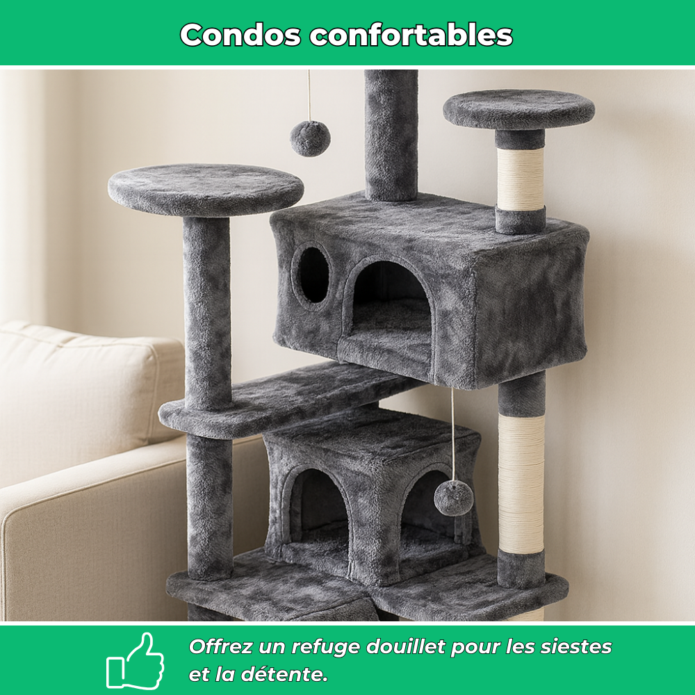 Arbre à Chat Multi-Niveaux avec Griffoir et Plateformes – Maison de Jeu pour Chats