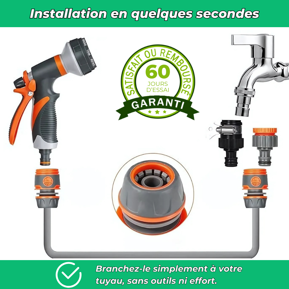 JetGrip Pistolet d'Arrosage Ergonomique à Jets Réglables – Pour Jardin et Arrosage Précis