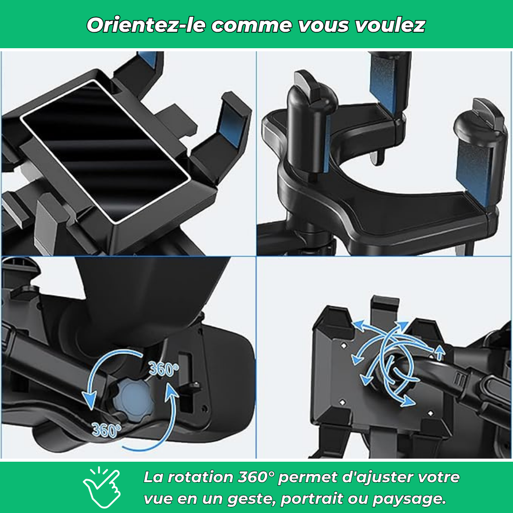 VisionGrip 360 – Support Téléphone Voiture Rotatif