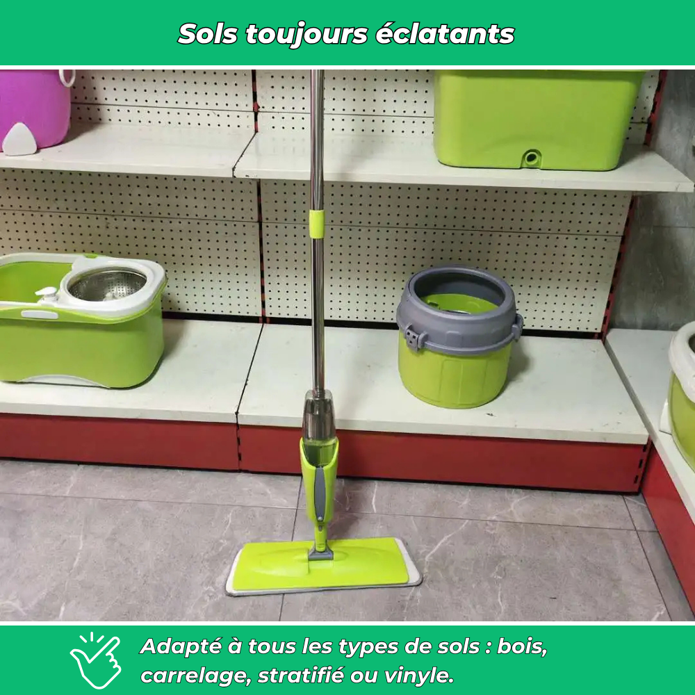 Balai serpillière spray microfibre avec réservoir d’eau et 3 tampons lavables
