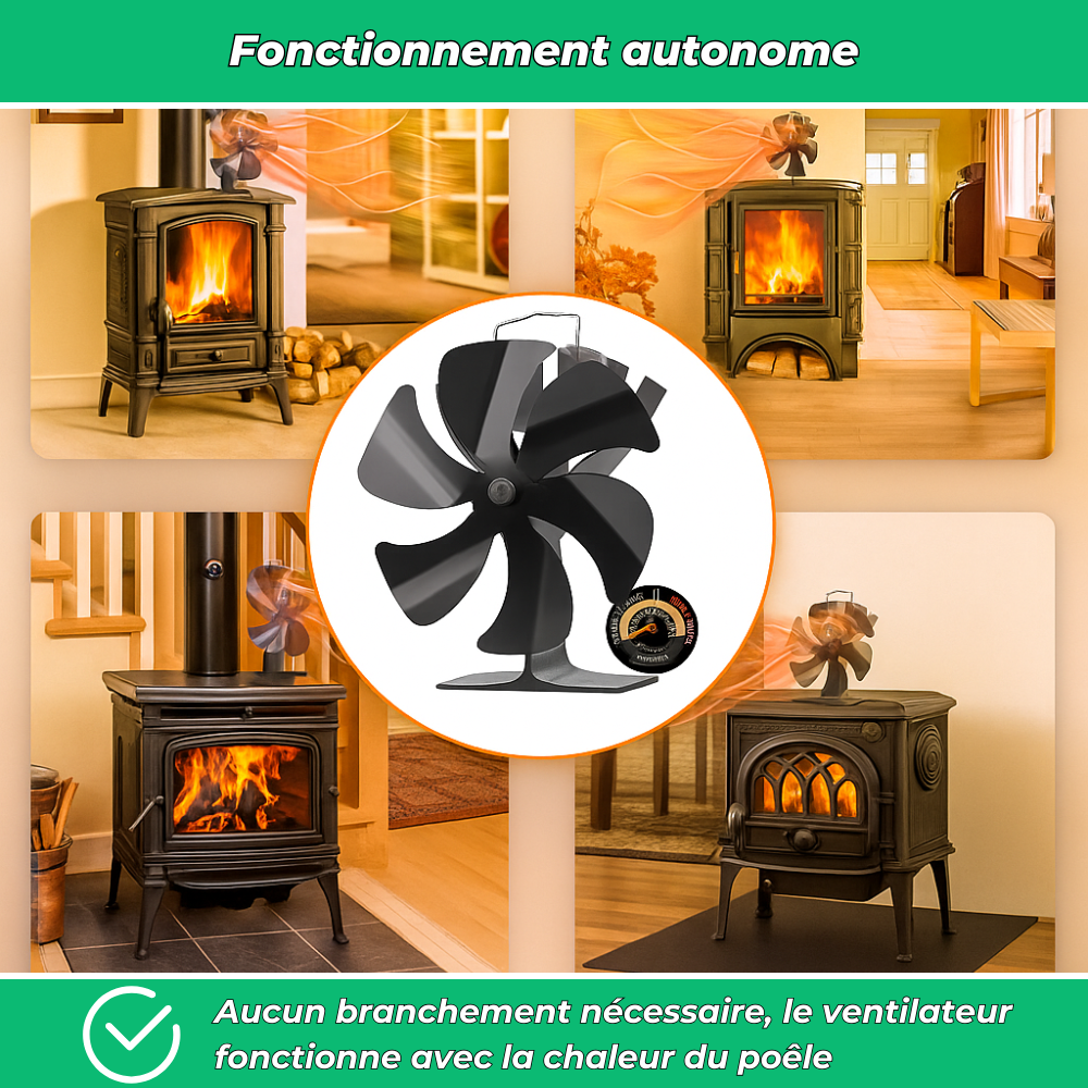 PoêleBoost | Ventilateur pour poêle à bois silencieux | Diffusion de chaleur efficace
