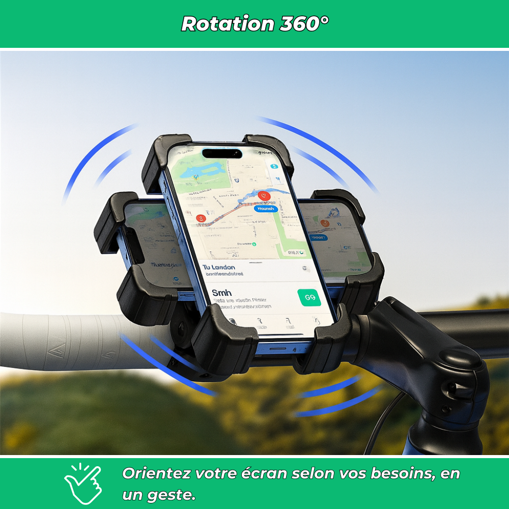 Support téléphone vélo 360° – Fixation guidon universelle anti-choc