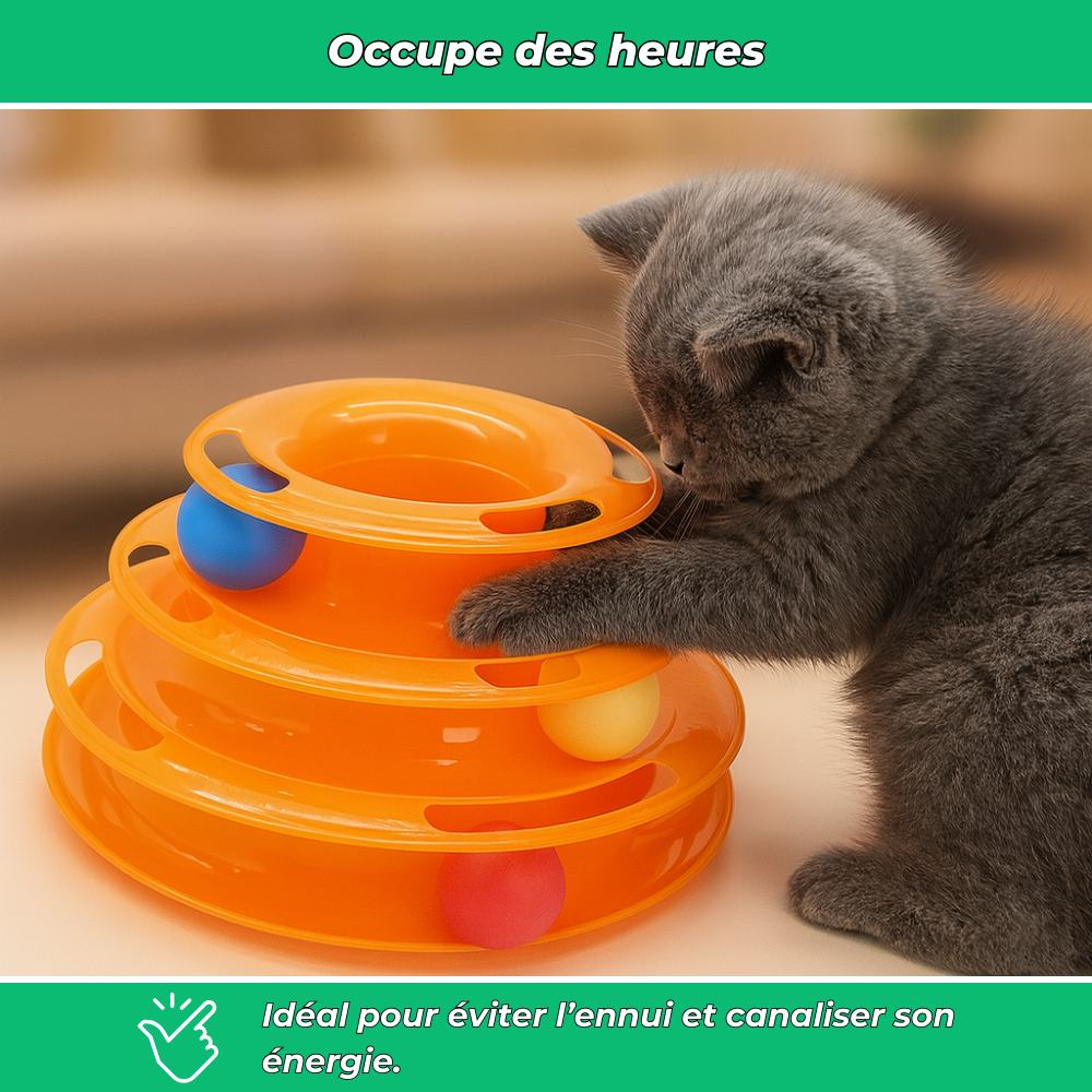 Jouet interactif pour chat 3 niveaux avec balles colorées