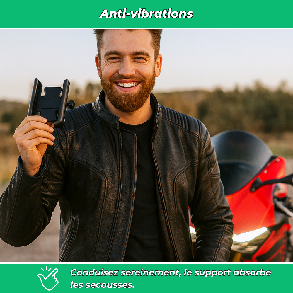 Support téléphone moto aluminium 360° – Fixation GPS anti-tremblement