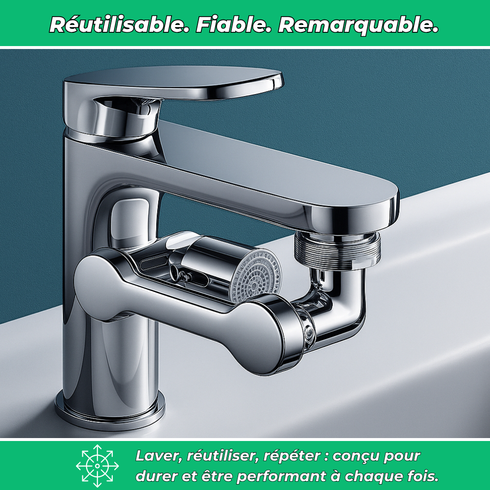 Aquaflex - Extension Robinet 1440° Pivotant - Economiseur d'eau intégré