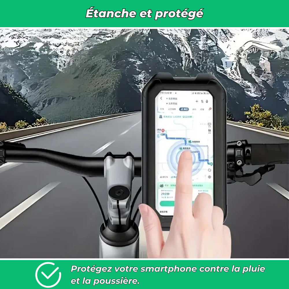 Support téléphone vélo 360° étanche – Porte-téléphone antichoc pour VTT, vélo électrique et moto
