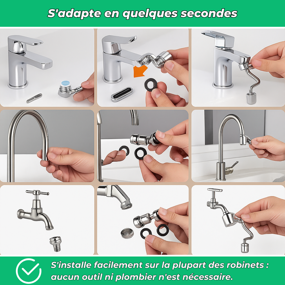 Aquaflex - Extension Robinet 1440° Pivotant - Economiseur d'eau intégré