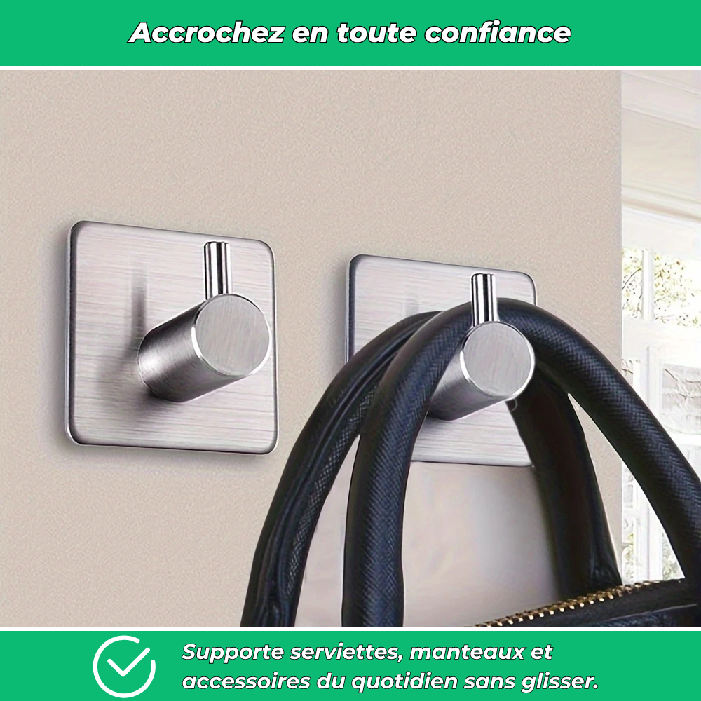 Crochets muraux adhésifs en acier inoxydable (Lot de 6)