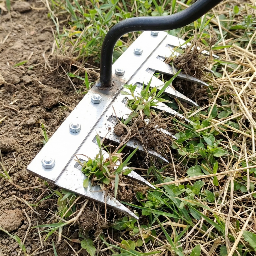 Râteau de Désherbage en Acier Robuste | Outil Résistant pour Entretien de Jardin et Élimination des Mauvaises Herbes