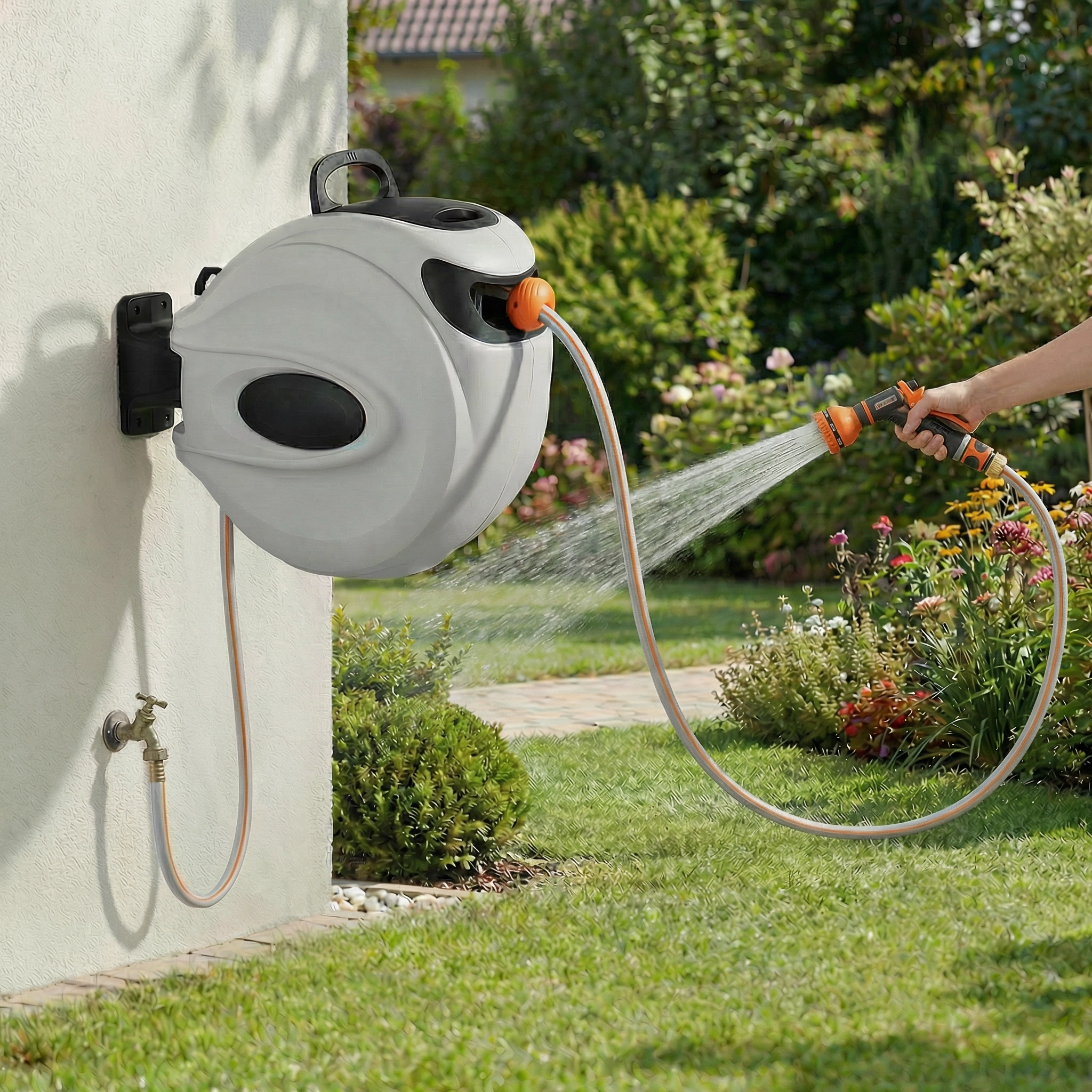 Enrouleur Tuyau Arrosage Automatique 20/35m – Dévidoir tuyau d’arrosage mural rétractable pivotant jardin