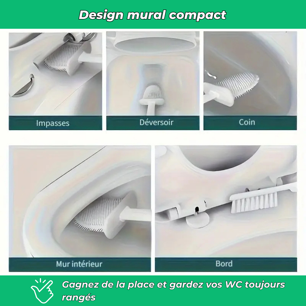 Brosse WC murale en silicone – Lot de 2 avec support